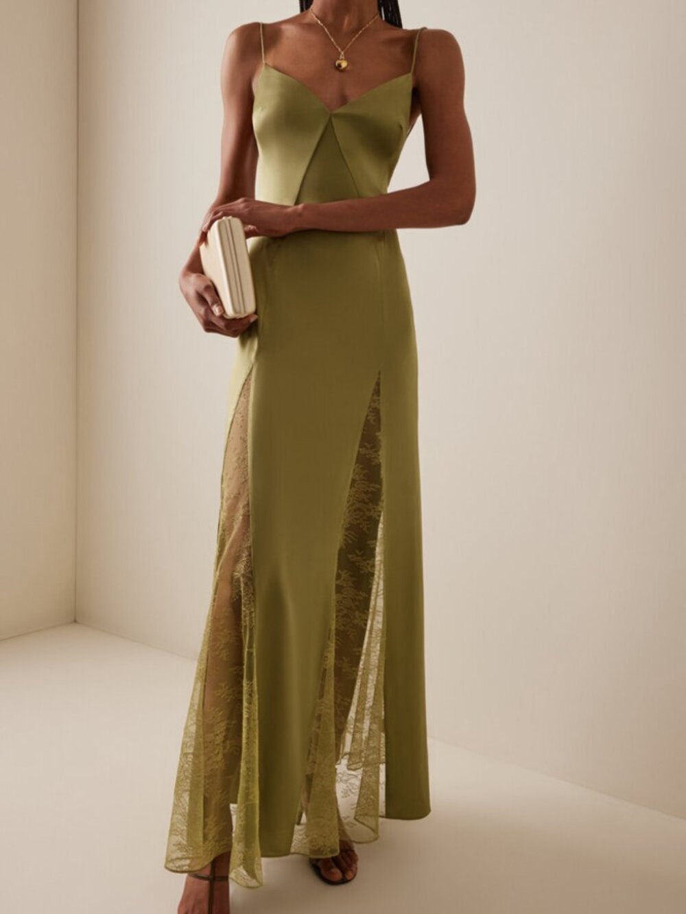 Staud Exclusive Moda Operandi Trinity Lace-Inset Maxi Dress